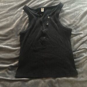 Black Texture Button Down Tank